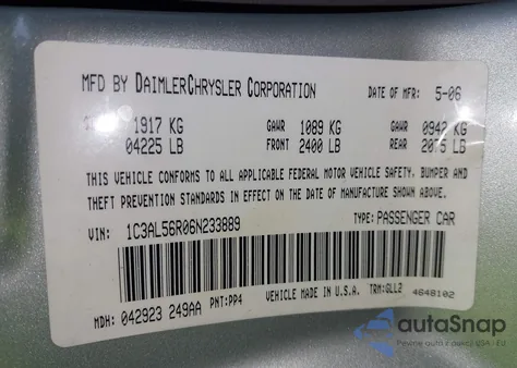 2006 Chrysler Sebring Touring z USA, uszkodzony, nr VIN 1C3AL56R06N233889